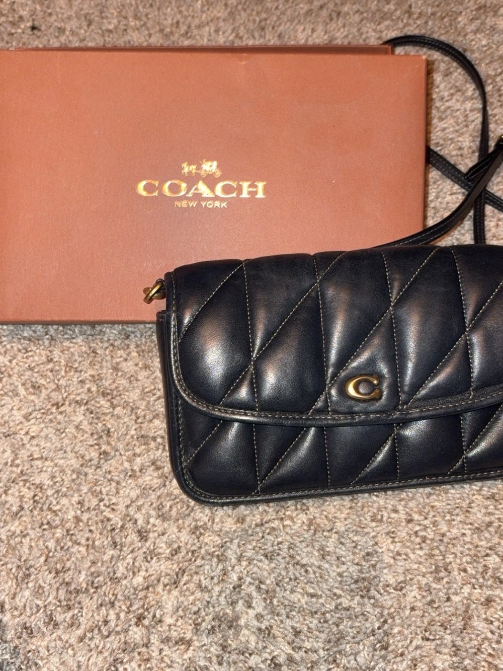 Coach Quilted Leather Crossbody Bag in Black with Gold Hardware